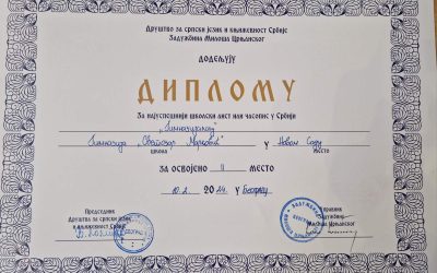 Диплома-2. место у републици за часопис Гимназијалац
